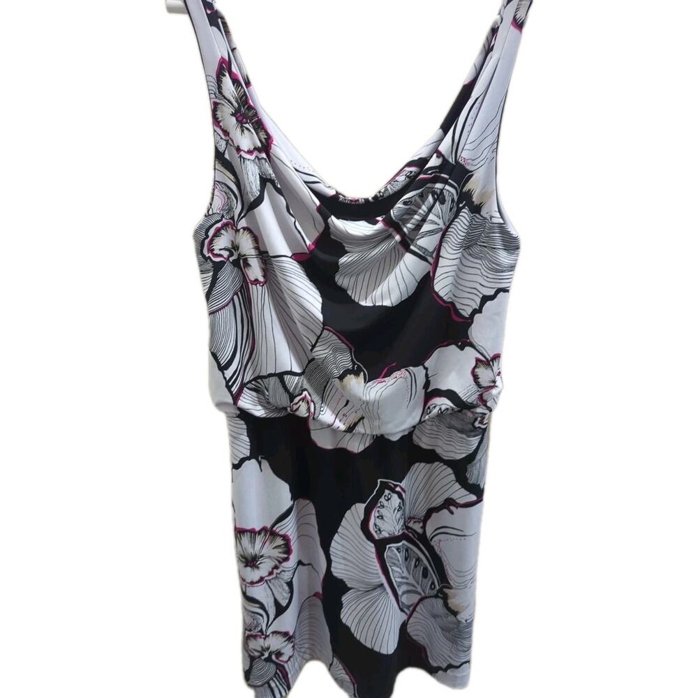 WHBM White House Black Market Tank Dress Black Pink White Floral Size Medium